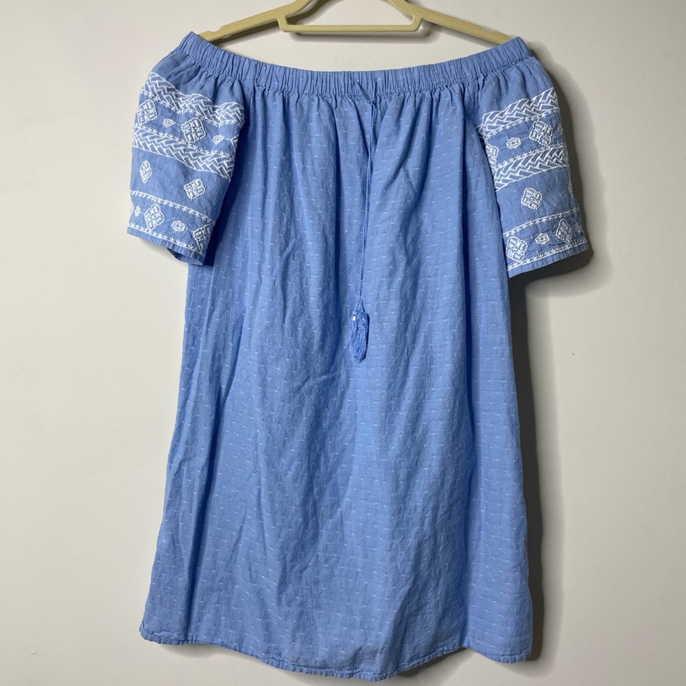 Old Navy Blue/White Boho Off The Shoulder Dress XS